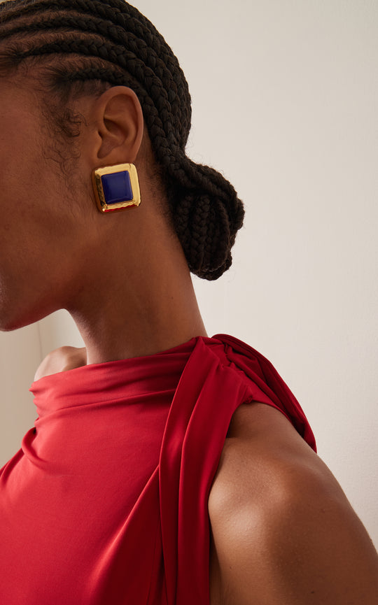 Domed Square Earrings Lapis