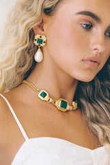 Diana Earrings Malachite, Onyx, Swarovski & Pearl (PRE-ORDER)