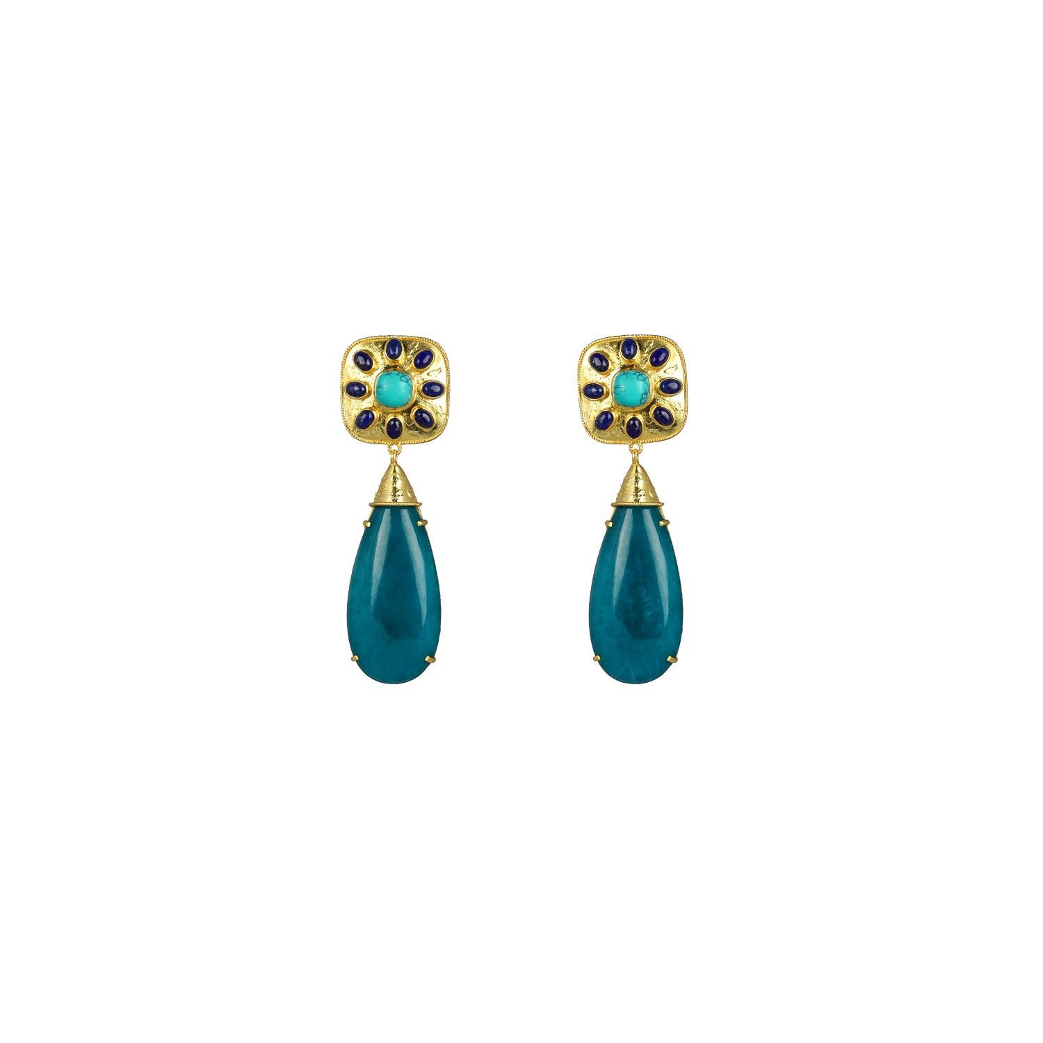 Tallulah Earrings Aqua Jade, Lapis & Turquoise