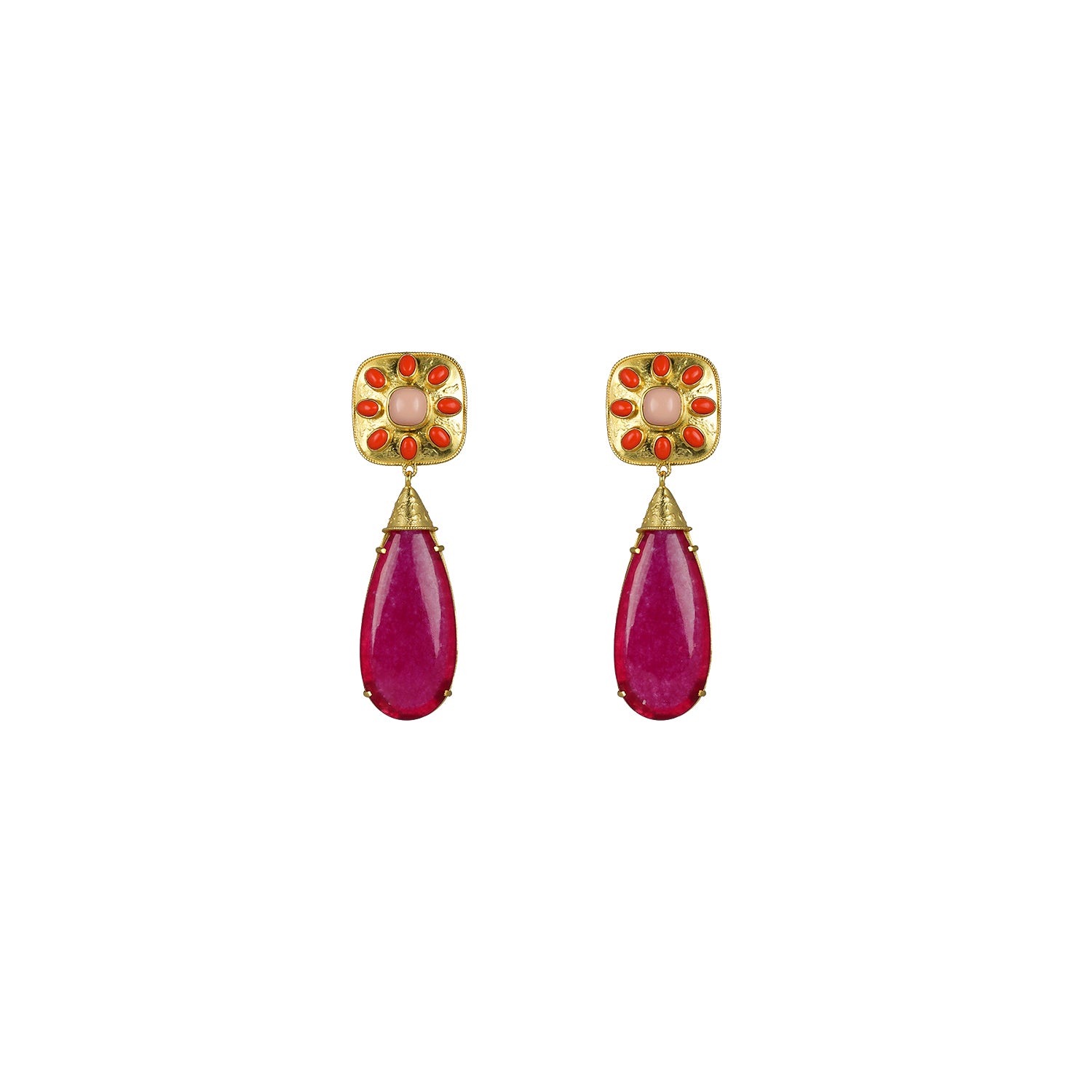 Tallulah Earrings Pink Jade, Coral & Pink Coral