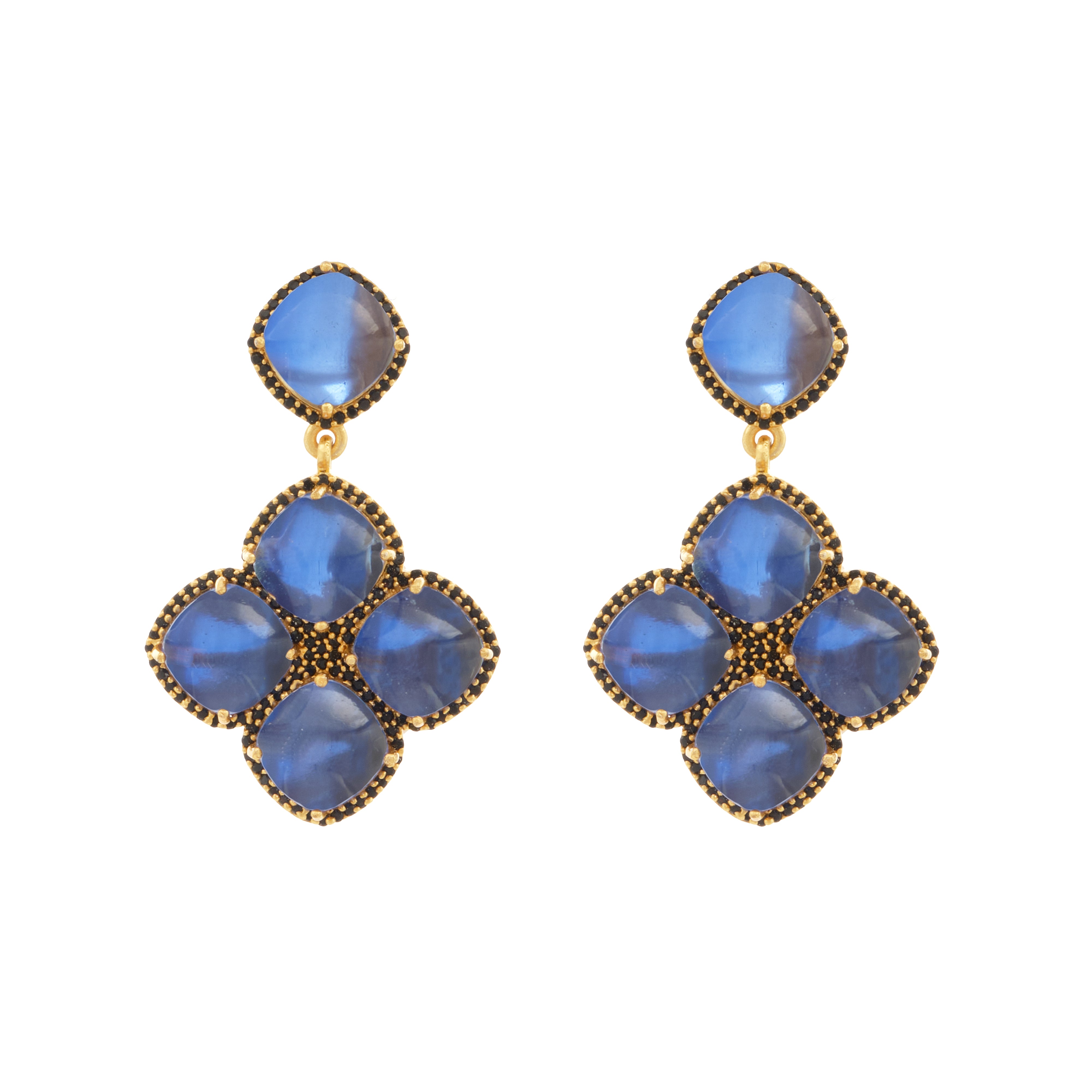 Cecilia Earrings Blue Sapphire Quartz & Black Onyx