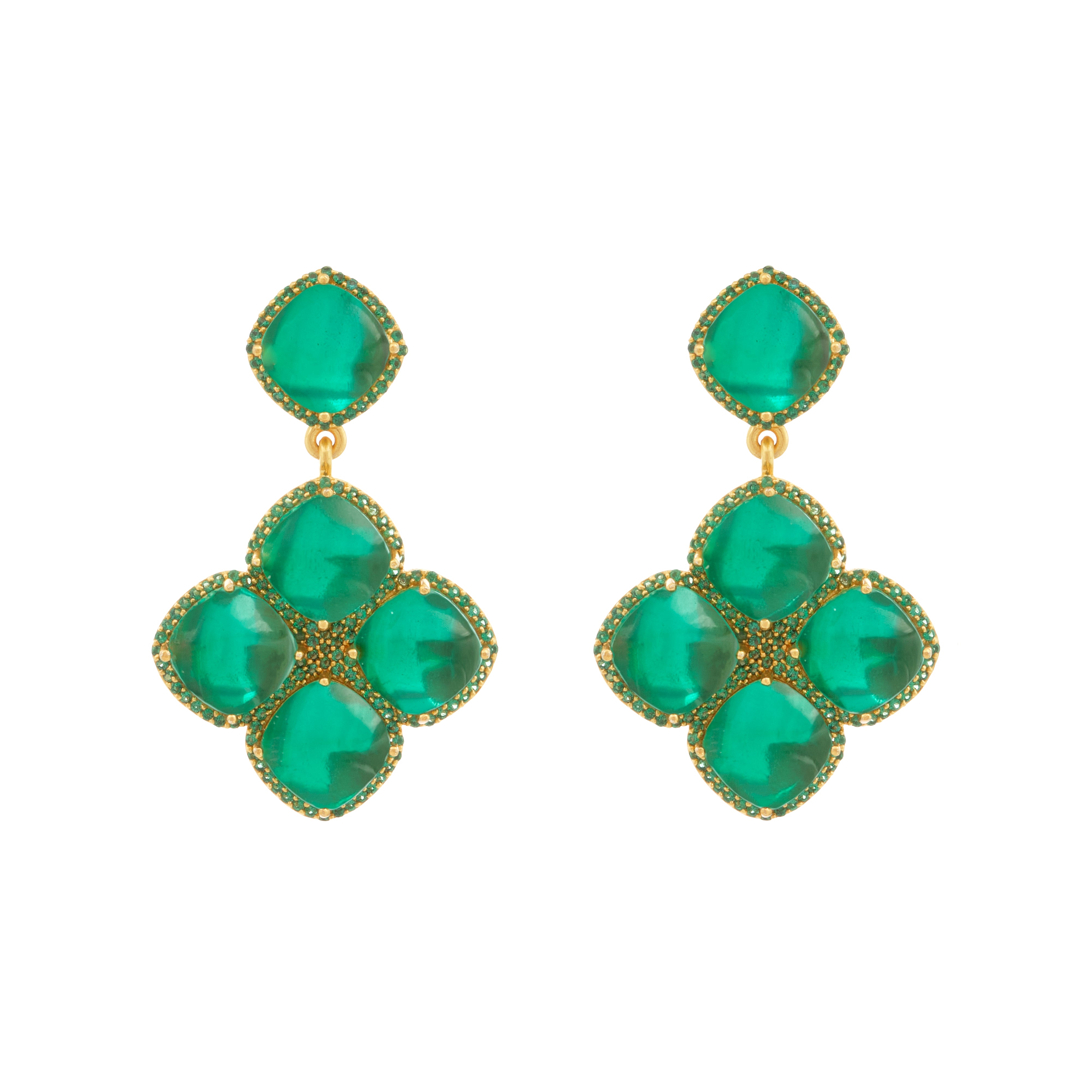 Cecilia Earrings Emerald Green Quartz & Green Crystal