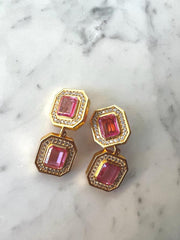 Jenny Earrings Rose Quartz & Clear Crystal