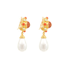 Julia Earrings Citrine Quartz, Coral & Pearls