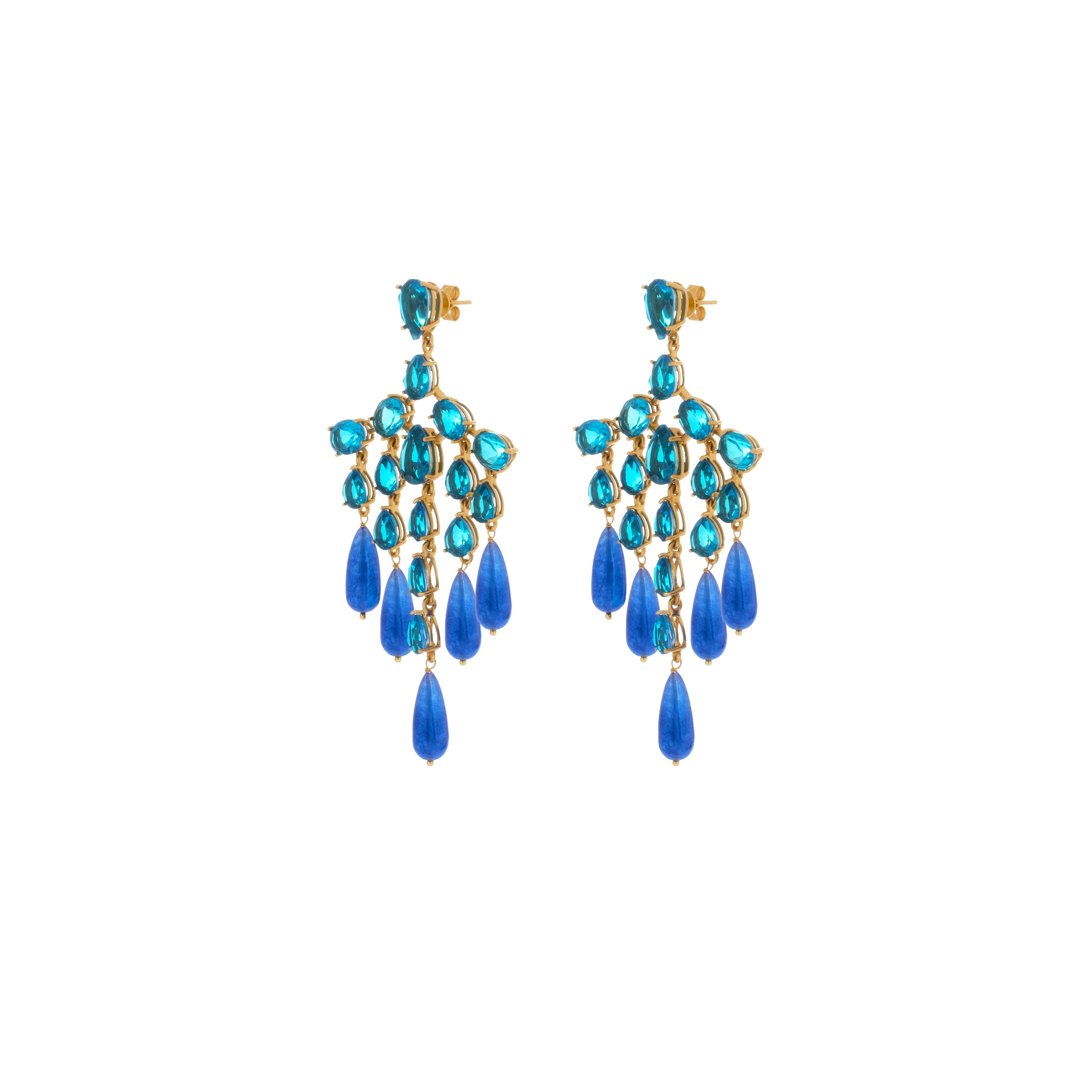 Syros Earrings Sapphire Quartz, Topaz Quartz & Blue Jade