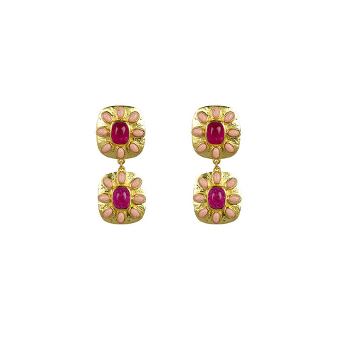 Maria Earrings Pink Jade & Pink Coral