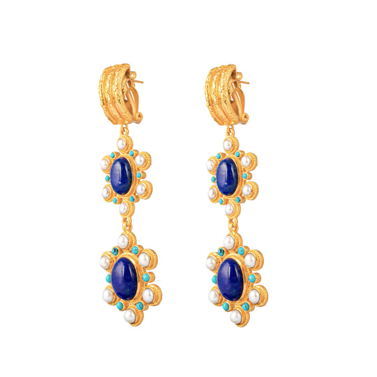 Mademoiselle Earrings Lapis, Turquoise & Pearls