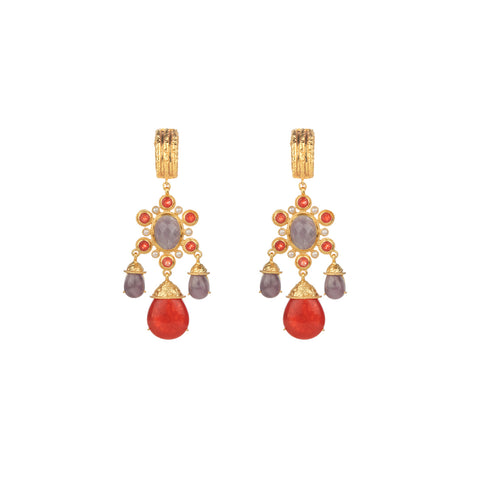 Gypsy Earrings Amethyst, Red Agate & Pearl