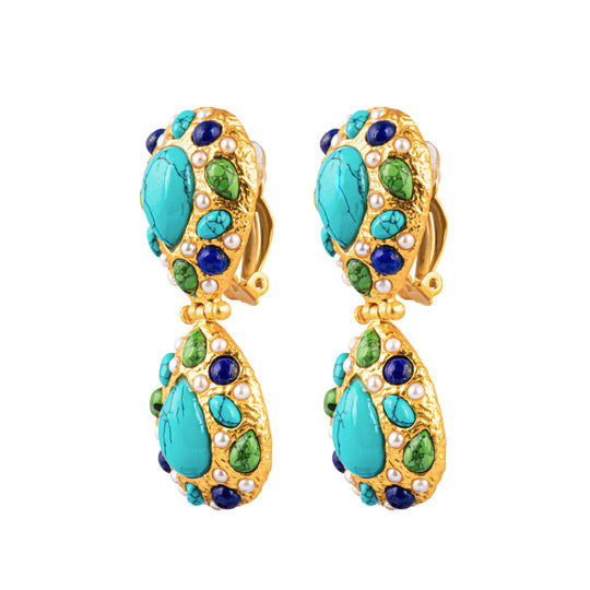 Butterfly Earrings Turquoise, Green Turquoise, Lapis & Pearls