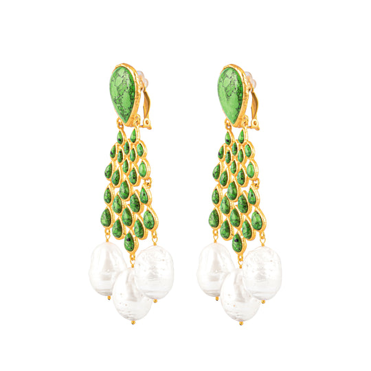 Euphoria Earrings Green Turquoise & Baroque Pearls