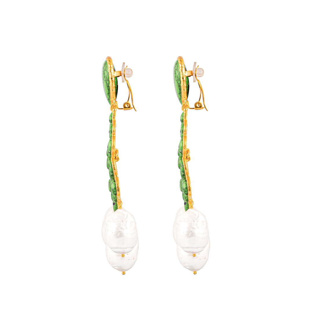 Euphoria Earrings Green Turquoise & Baroque Pearls