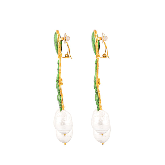 Euphoria Earrings Green Turquoise & Baroque Pearls