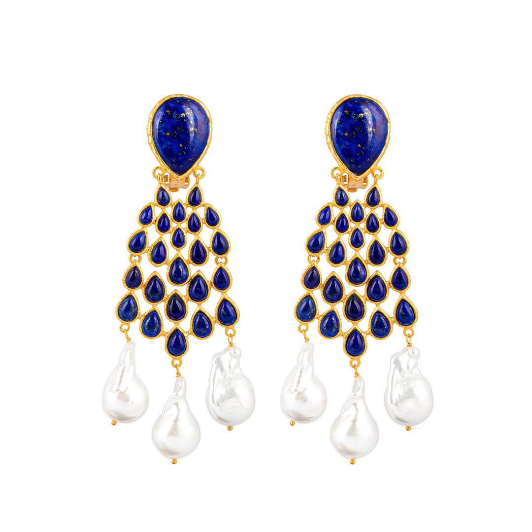 Euphoria Earrings Lapis & Baroque Pearls