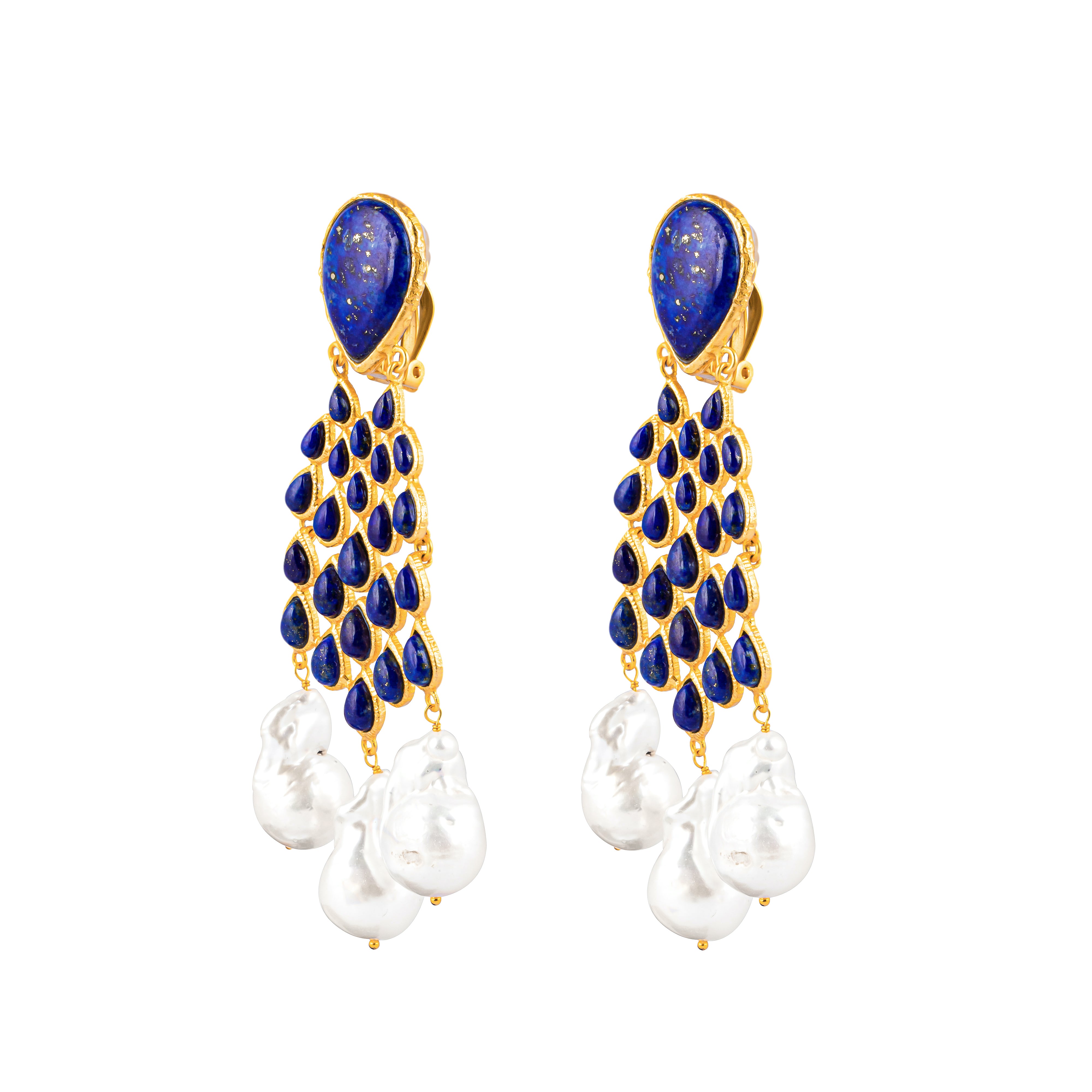 Euphoria Earrings Lapis & Baroque Pearls