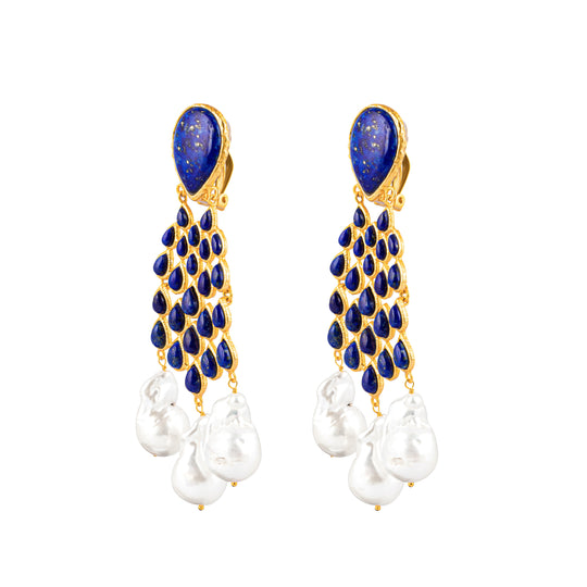 Euphoria Earrings Lapis & Baroque Pearls