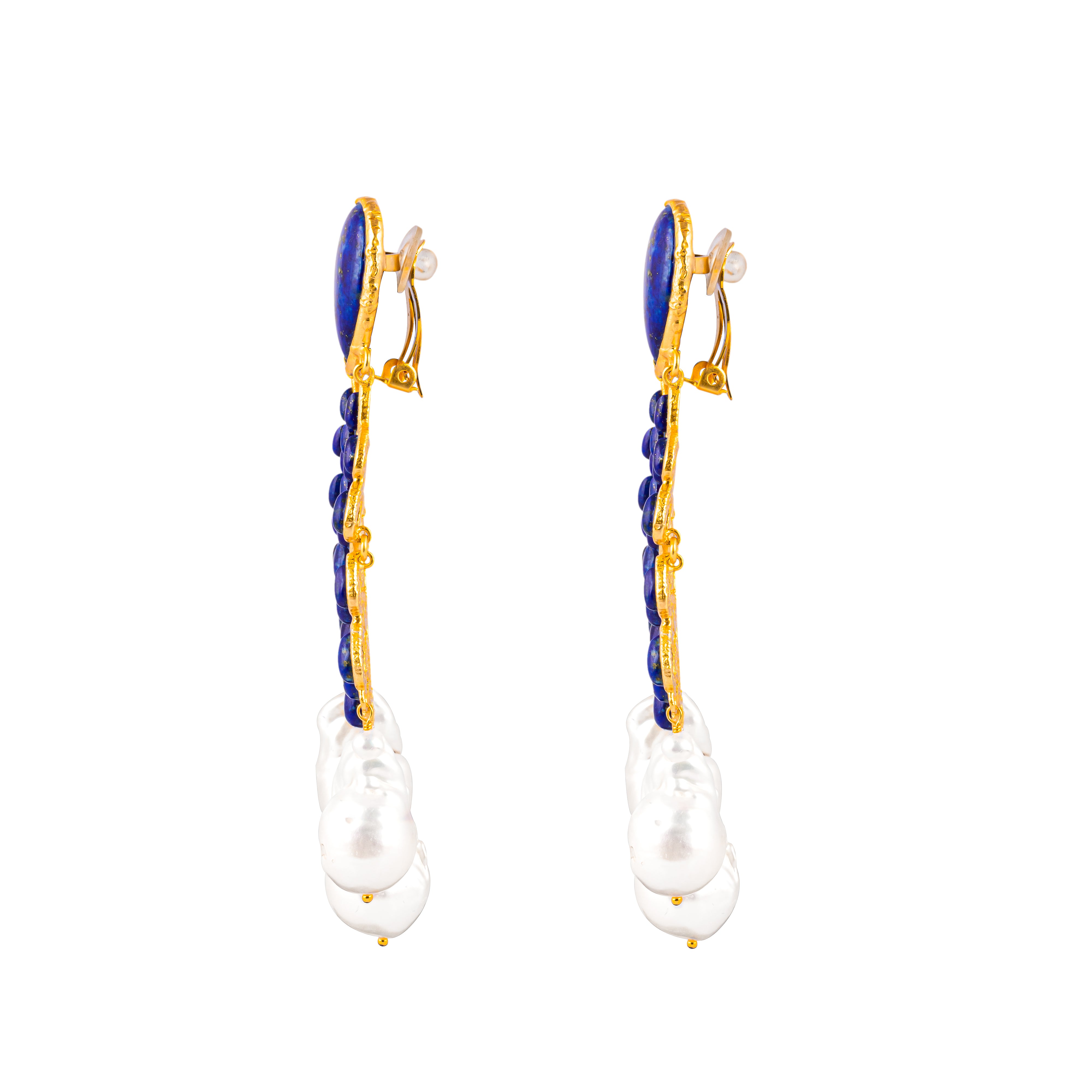 Euphoria Earrings Lapis & Baroque Pearls