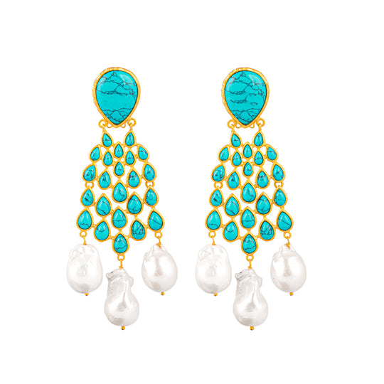 Euphoria Earrings Turquoise &amp; Baroque Pearls