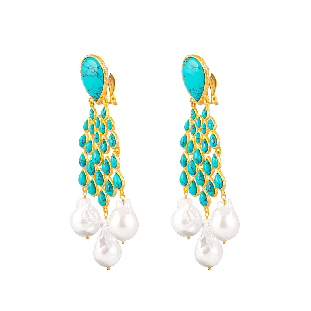 Euphoria Earrings Turquoise &amp; Baroque Pearls