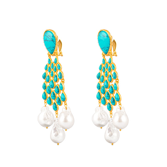 Euphoria Earrings Turquoise &amp; Baroque Pearls
