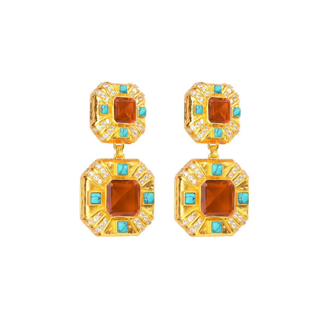 Carrie Earrings Citrine Quartz, Turquoise & Swarovski