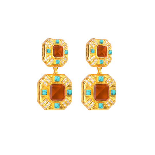 Carrie Earrings Citrine Quartz, Turquoise & Swarovski