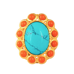Oceana Ring Turquoise & Orange Coral