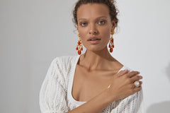 Gypsy Earrings Red Coral, Black Onyx & Pearls