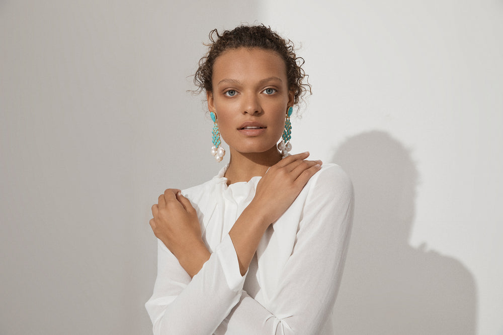 Euphoria Earrings Turquoise & Baroque Pearls
