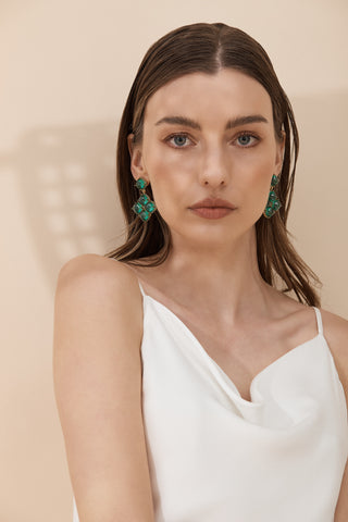 Cecilia Earrings Emerald Green Quartz & Green Crystal
