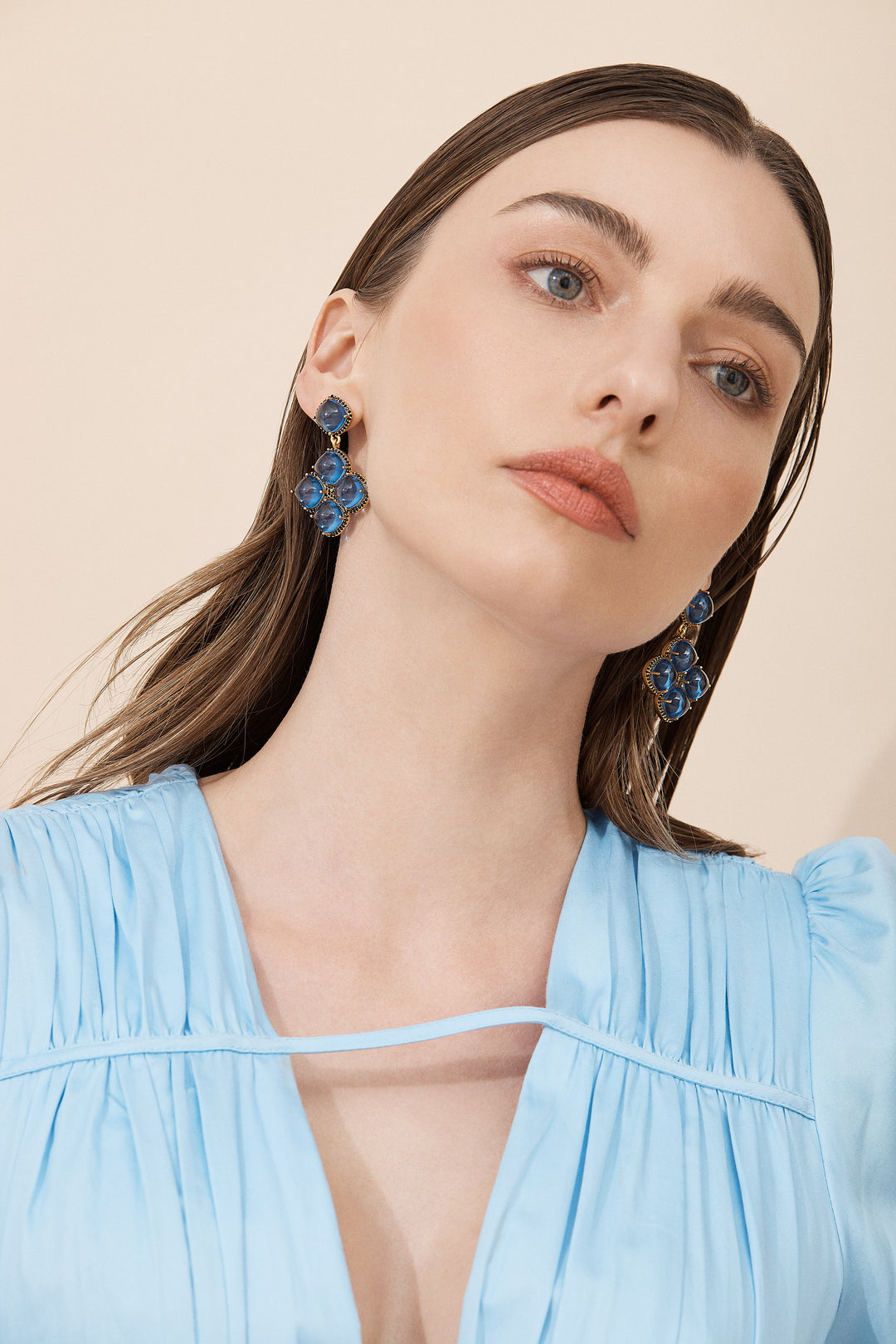 Cecilia Earrings Blue Sapphire Quartz & Black Onyx