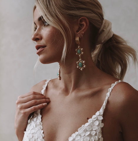 Mademoiselle Earrings Amazonite & Pearl (PRE-ORDER)